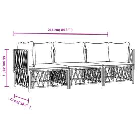 Set mobilier de grădină, 3 piese, cu perne, alb, oțel, 7 image