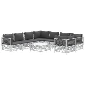 Set mobilier de grădină cu perne, 9 piese, alb, oțel, 2 image