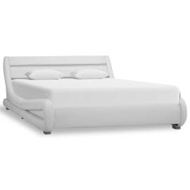 Cadru de pat cu led, alb, 140 x 200 cm, piele artificială, 2 image