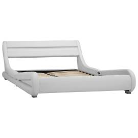 Cadru de pat cu led, alb, 140 x 200 cm, piele artificială, 3 image