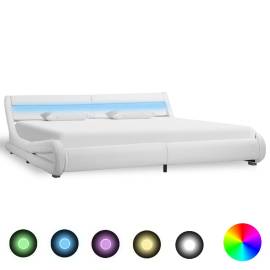 Cadru de pat cu led, alb, 180 x 200 cm, piele ecologică