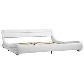 Cadru de pat cu led, alb, 180 x 200 cm, piele ecologică, 3 image