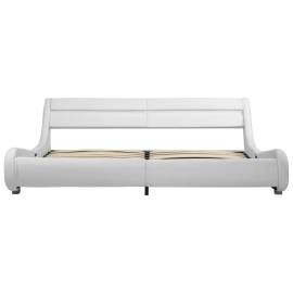 Cadru de pat cu led, alb, 180 x 200 cm, piele ecologică, 4 image
