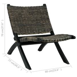 Scaun relaxare negru& natural ratan kubu & lemn masiv de mahon, 7 image