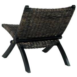 Scaun relaxare negru& natural ratan kubu & lemn masiv de mahon, 4 image