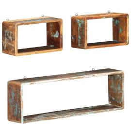 Set rafturi de perete cub, 3 piese, lemn masiv reciclat, 7 image