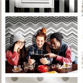Urban friends & coffee tapet etnico, alb și negru, 3 image