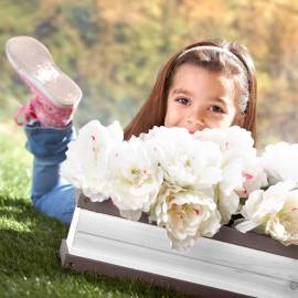 Axi ghiveci de flori pentru căsuța de joacă, gri și alb