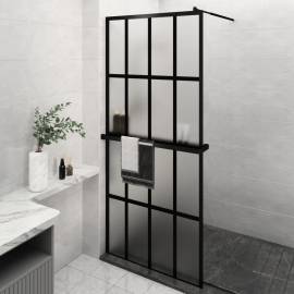 Paravan duș walk-in cu raft negru 100x195cm sticlă esg/aluminiu