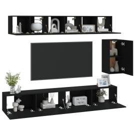 Set dulap tv, 6 piese, negru, lemn prelucrat, 3 image