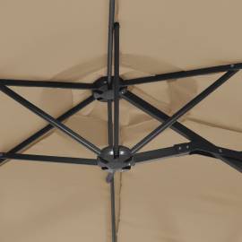 Umbrelă de soare cu două capete cu led-uri gri taupe 316x240 cm, 8 image