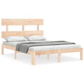 Cadru de pat cu tăblie, lemn masiv, dublu 4ft6, 2 image