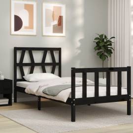 Cadru de pat cu tăblie, negru, 100x200 cm, lemn masiv, 3 image