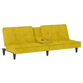 Canapea extensibilă cu suporturi de pahare, galben, catifea, 2 image