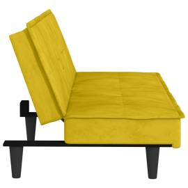 Canapea extensibilă cu suporturi de pahare, galben, catifea, 6 image
