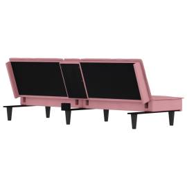 Canapea extensibilă cu suporturi de pahare, roz, catifea, 7 image