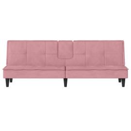 Canapea extensibilă cu suporturi de pahare, roz, catifea, 5 image