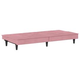 Canapea extensibilă cu suporturi de pahare, roz, catifea, 8 image