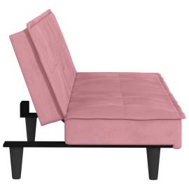 Canapea extensibilă cu suporturi de pahare, roz, catifea, 6 image
