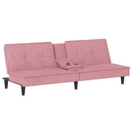 Canapea extensibilă cu suporturi de pahare, roz, catifea, 2 image