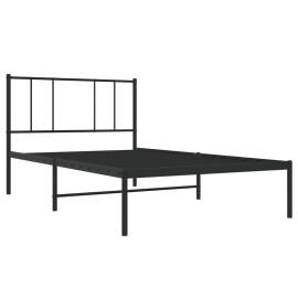 Cadru de pat din metal cu tăblie, negru, 100x200 cm, 5 image