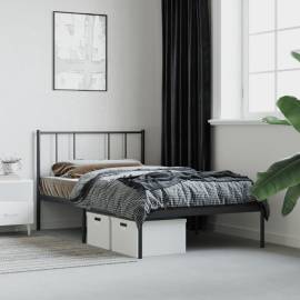 Cadru de pat metalic cu tăblie, negru, 100x190 cm, 4 image