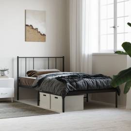 Cadru pat metalic cu tăblie, negru, 90x200 cm