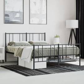 Cadru pat metalic cu tăblie de cap/picioare, negru, 150x200 cm, 4 image