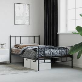 Cadru pat metalic cu tăblii de cap/picioare, negru, 100x190 cm, 4 image