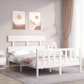 Cadru de pat cu tăblie, alb, lemn masiv, dublu 4ft6