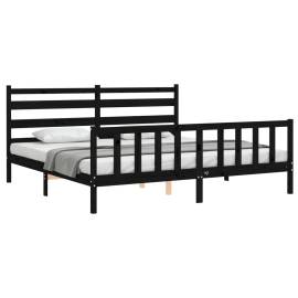 Cadru de pat cu tăblie, negru, 180x200 cm, lemn masiv, 3 image