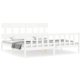 Cadru pat cu tăblie 200x200 cm, alb, lemn masiv, 2 image