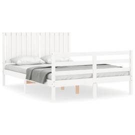 Cadru de pat cu tăblie, alb, 140x200 cm, lemn masiv, 2 image
