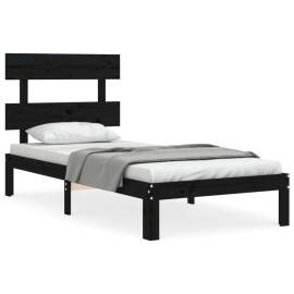 Cadru de pat cu tăblie, negru, 100x200 cm, lemn masiv, 2 image