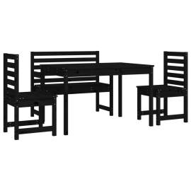 Set de masă pentru grădină, 4 piese, negru, lemn masiv de pin, 5 image