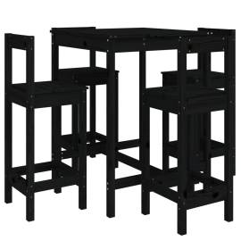 Set mobilier bar de grădină, 5 piese, negru, lemn masiv de pin, 2 image