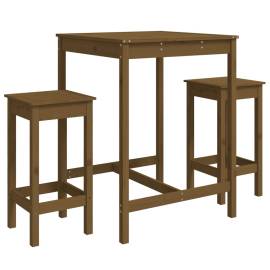 Set mobilier de bar, 3 piese, maro miere, lemn masiv de pin, 2 image