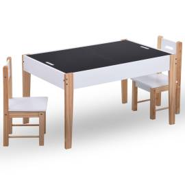 Set masă cu scaune pentru copii cu tablă, 3 piese, negru și alb, 3 image