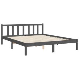 Cadru de pat cu tăblie, gri, lemn masiv, king size 5ft, 9 image