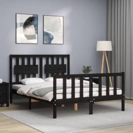 Cadru de pat cu tăblie, negru, 140x190 cm, lemn masiv, 4 image