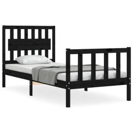 Cadru de pat cu tăblie, negru, 90x200 cm, lemn masiv, 2 image