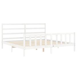 Cadru de pat cu tăblie, alb, 180x200 cm, lemn masiv, 5 image