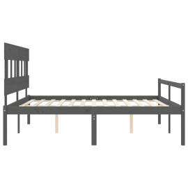 Cadru pat cu tăblie 200x200 cm, gri, lemn masiv, 7 image