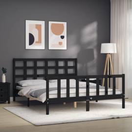 Cadru de pat cu tăblie, negru, 160x200 cm, lemn masiv, 4 image