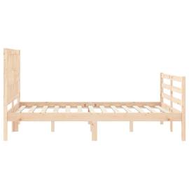 Cadru de pat cu tăblie 4ft, dublu mic, lemn masiv, 6 image