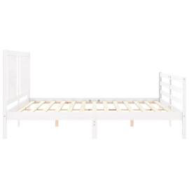 Cadru pat cu tăblie 200x200 cm, alb, lemn masiv, 7 image