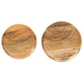 Măsuțe laterale rotunde, 2 buc., lemn masiv de mango și oțel, 6 image