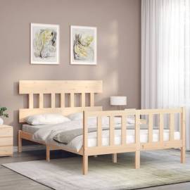 Cadru de pat cu tăblie, 140x200 cm, lemn masiv, 3 image