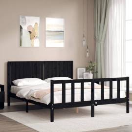 Cadru de pat cu tăblie, negru, 160x200 cm, lemn masiv, 3 image