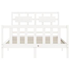 Cadru de pat cu tăblie, 140x190 cm, alb, lemn masiv, 6 image